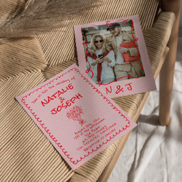 Retro Handritad Rosa Röd Funky Bröllop Inbjudningar
