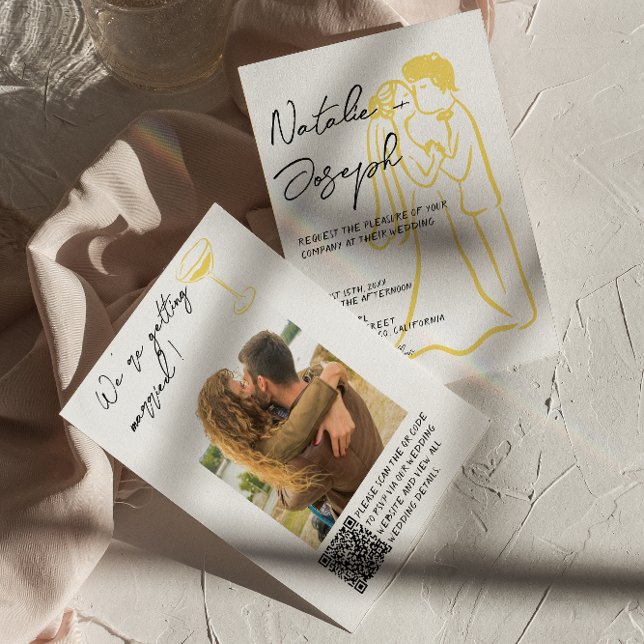 Retro Handritad Sommar QR-kod Foto Bröllop Inbjudningar (Skapare uppladdad)
