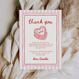 Retro Handritad Valentine Flicka Första Födelsedag Tack Kort