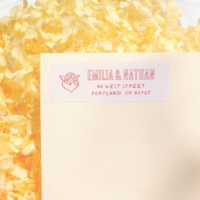 Retro Handritade Cupid Bröllopsreturadress Returadress Etikett (Skapare uppladdad)