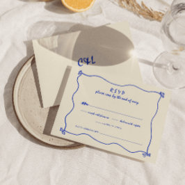 Retro Handskriftlig Whimsical Blue Bröllop OSA Kort