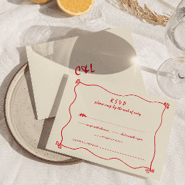 Retro Handskriftlig Whimsical Red Bröllop OSA Kort