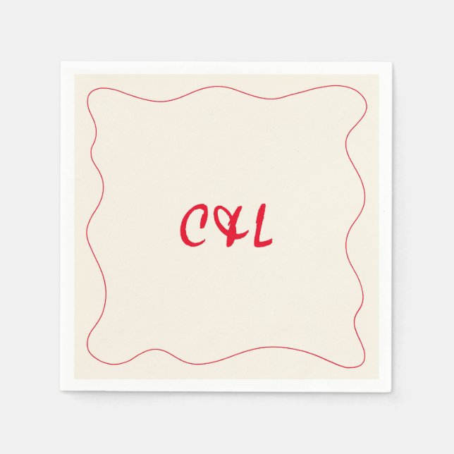 Retro Handskriftlig Whimsical Red Bröllop Pappersservett (Framsidan)