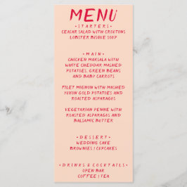 Retro Handskriven, färgstark, modern Bröllop Meny