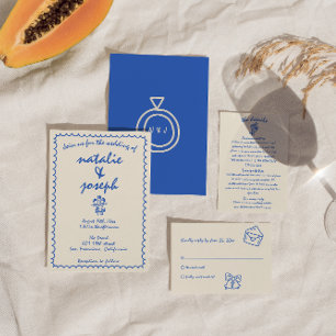 Retro Handskriven ritad Quirky Unique Bröllop Inbjudningar