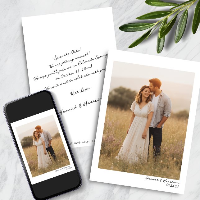 Retro-handskrivet, minimalistiskt foto Bröllop Spara Datumet (Retro Handwritten Minimalist Photo Wedding Save The Date Announcements)