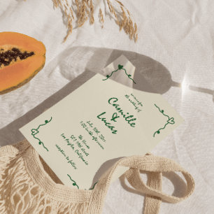 Retro Handwrite Whimsical Grönt Bröllop Inbjudningar