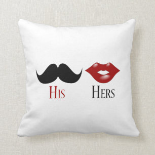 Retro Hans och Hers Black Handlebar Mustache Kudde
