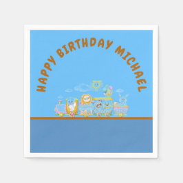 Retro Happy Birthday Animal Train Paper Plate Pappersservett