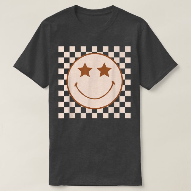 Retro Happy Face Checkered Pattern  Smile Face Tre T Shirt (Design framsida)
