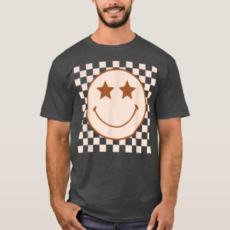 Retro Happy Face Checkered Pattern Smile Face Tre T Shirt