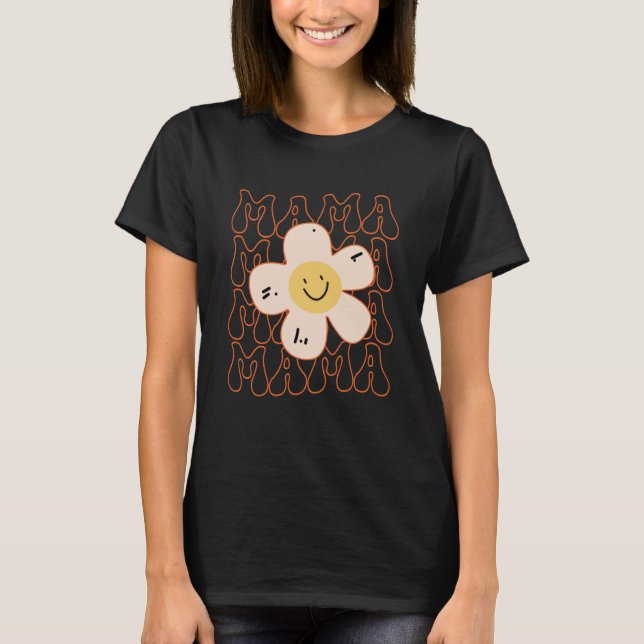 Retro Happy Face Mama Groovy Daisy Flower Smile Fa T Shirt (Framsida)