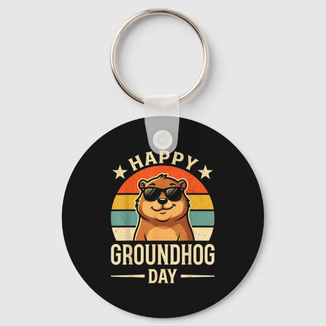 Retro Happy Groundhog Day Cool Ground Hog Day 2026 Nyckelring (Framsida)