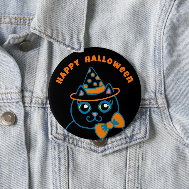 Retro Happy Halloween Black Cat Button  Knapp (In Situ)