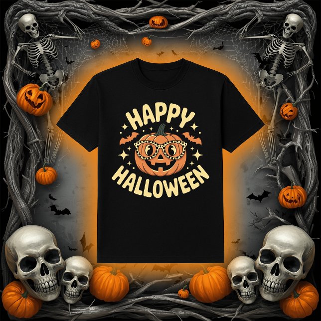 Retro Happy Halloween Jack-O'-Lantern T Shirt (Skapare uppladdad)