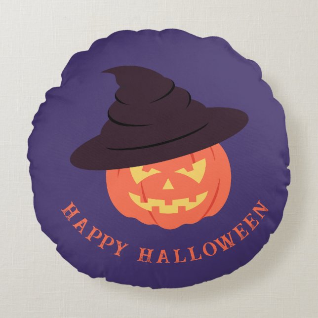 Retro Happy halloween Round Pumpkin Pillow Rund Kudde (Framsidan)