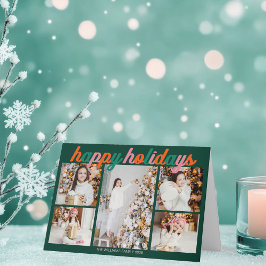 Retro Happy Holidays Cute Green Photo Folded Helgkort