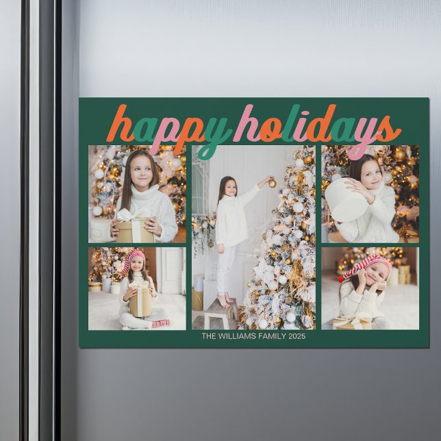 Retro Happy Holidays Cute Green Photo Magnet Card (Skapare uppladdad)