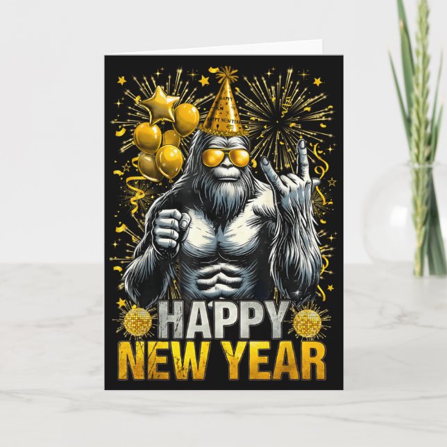 Retro Happy New Year 2026 Bigfoot Lovers New Years Kort (Framsida)