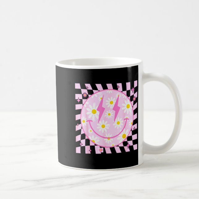 Retro Happy Smile Face Checkered Pattern Nk Daisy  Kaffemugg (Höger)