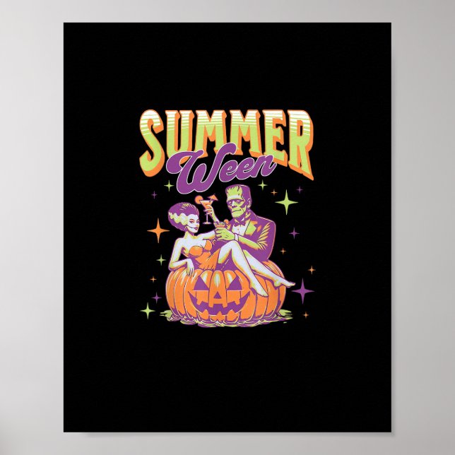 Retro Happy Summerween Funny Frankenstein Monster  Poster (Framsidan)