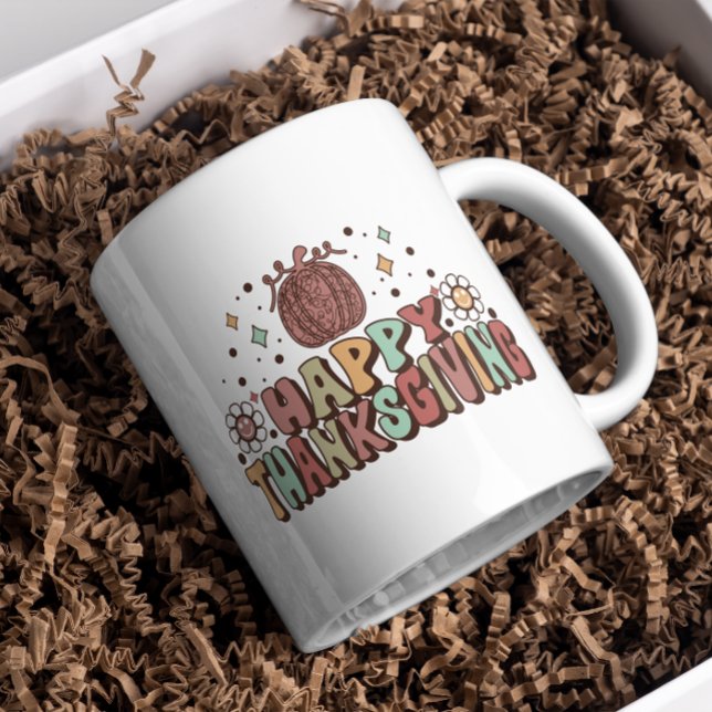 Retro Happy thanksgiving Mugg, FamiljeThanksgiving Kaffemugg (Skapare uppladdad)