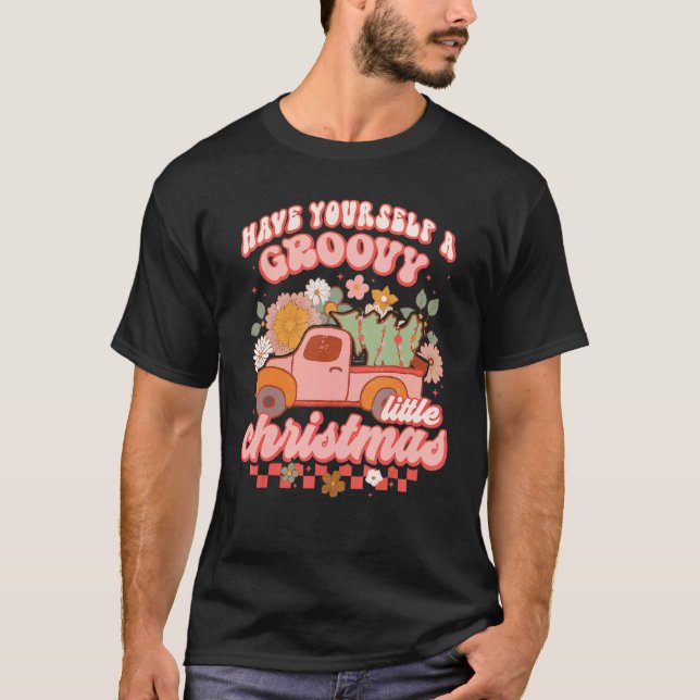 Retro har dig själv en groovy Little Julgran T Shirt (Framsida)
