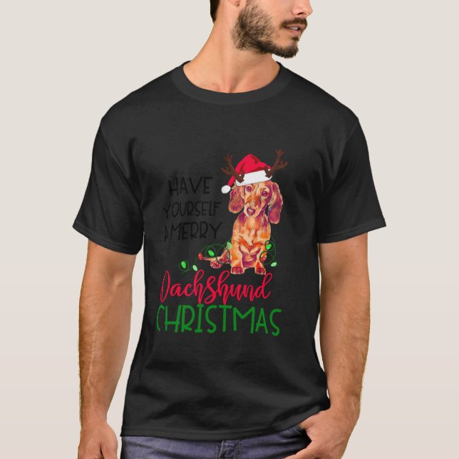 Retro har din egen Merry Dachshund julWein T Shirt (Framsida)