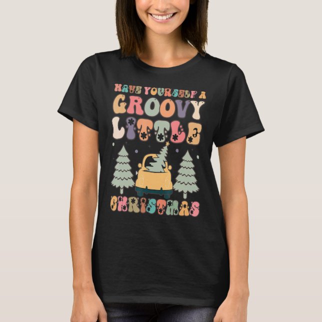 Retro har en groovy-julklapp tomten t shirt (Framsida)