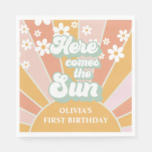 Retro Här kommer solen Daisy boho födelsedag Pappersservett