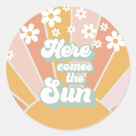 Retro Här kommer solen Daisy boho födelsedag Runt Klistermärke