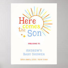 Retro Här kommer sonen Baby Shower Välkommen Poster