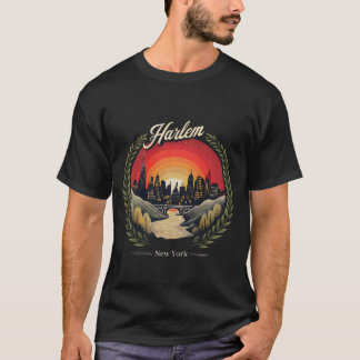 Retro Harlem Sunset: New York City Skyline T Shirt