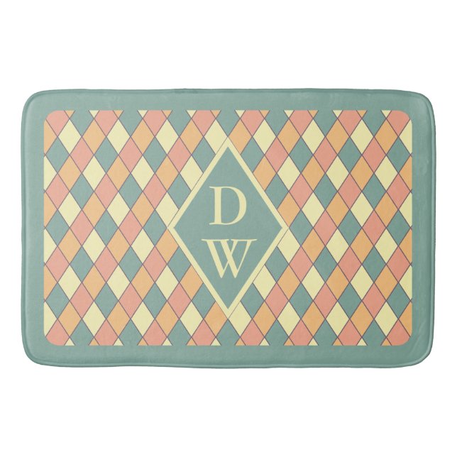 Retro Harlequin Diamond Monogram Badrumsdekor Badrumsmatta (Framsidan)