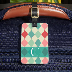Retro Harlequin Geometric Monogram Bagagebricka