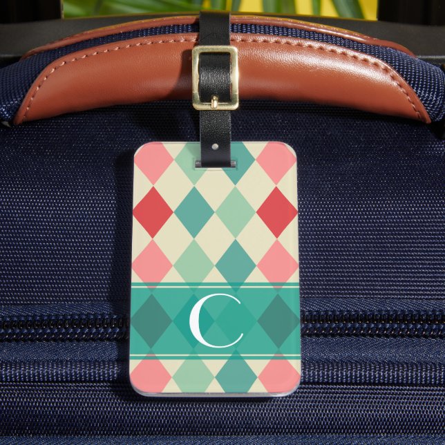 Retro Harlequin Geometric Monogram Bagagebricka (Framsida Insitu 2)