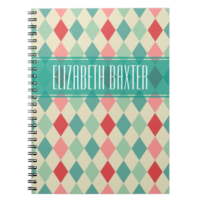 Retro Harlequin Geometric Personlig Anteckningsbok (Framsidan)