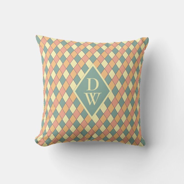 Retro Harlequin Monogram Diamant Hem Dekor Kudde (Framsida)