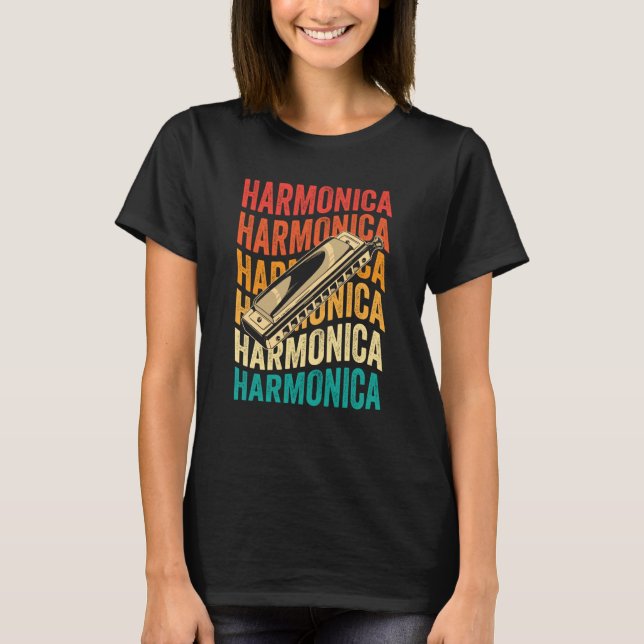 Retro Harmonica Harp Player T Shirt (Framsida)