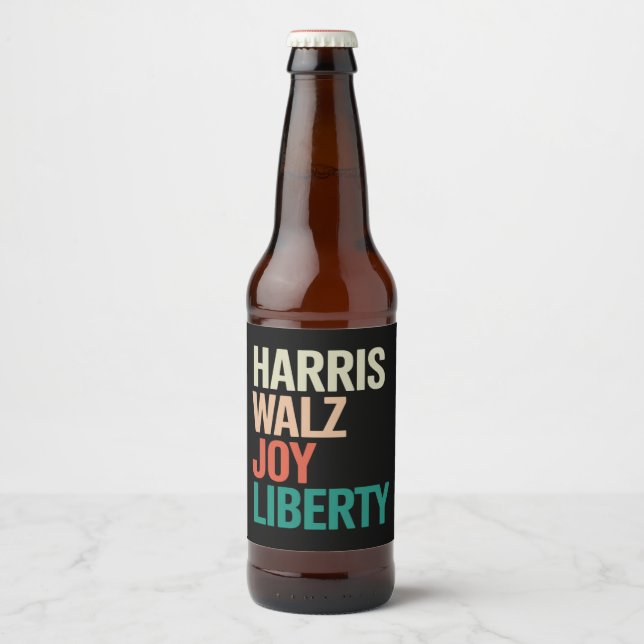 Retro Harris Waltz 2024 Harris Walz Joy Liberty Ölflaska Etikett (Framsida)