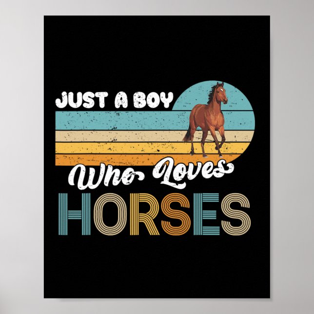 Retro Hästridning Älskare Bara En Pojke Som Älskar Poster (Framsidan)