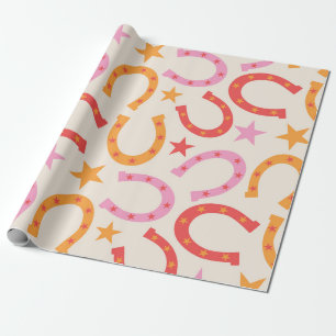 Retro hästsko-mönster med stjärnor i orange rosa presentpapper