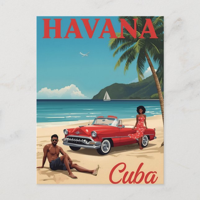 Retro Havanna Strandstämning Vykort (Framsida)