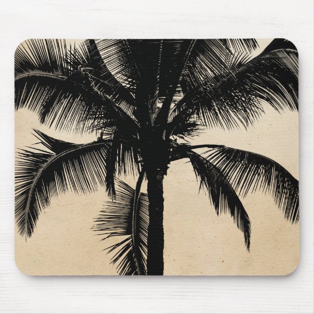 Retro hawaiansk tropisk palmträdSilhouettesvart Musmatta (Framsidan)