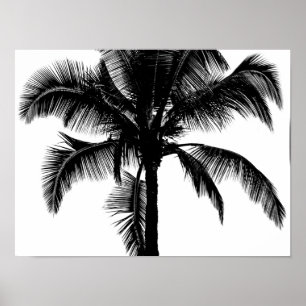Retro hawaiansk tropisk palmträdSilhouettesvart Poster