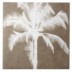 Retro hawaiansk tropisk palmträdSilhouettevit Kakelplatta