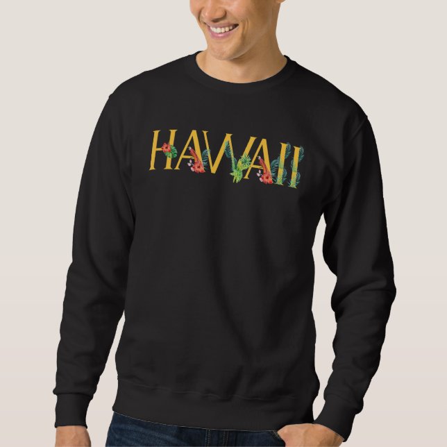 Retro Hawaii Flora and Fauna Lång Ärmad Tröja (Framsida)
