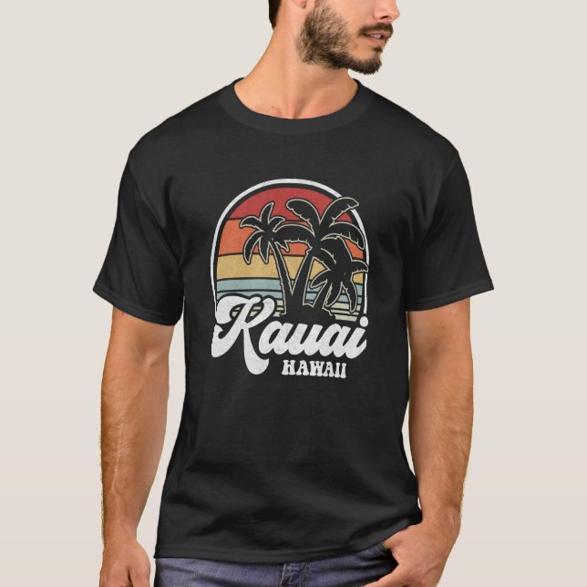Retro Hawaii Kauai Hawaiian Beach Palm Trees T Shirt (Framsida)