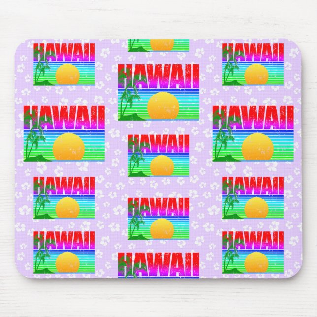 Retro Hawaii Sunset Beach Lila Hibiscus Musmatta (Framsidan)
