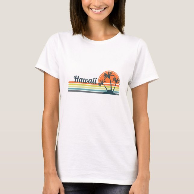 Retro Hawaii Sunset T Shirt (Framsida)